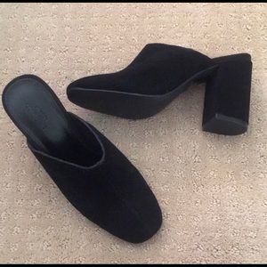 Black Suede Urban Outfitters Heeled Mules